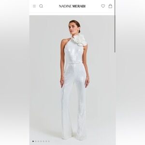 Nadine Merabi White Sequin Cecilia Jumpsuit - size 8 US